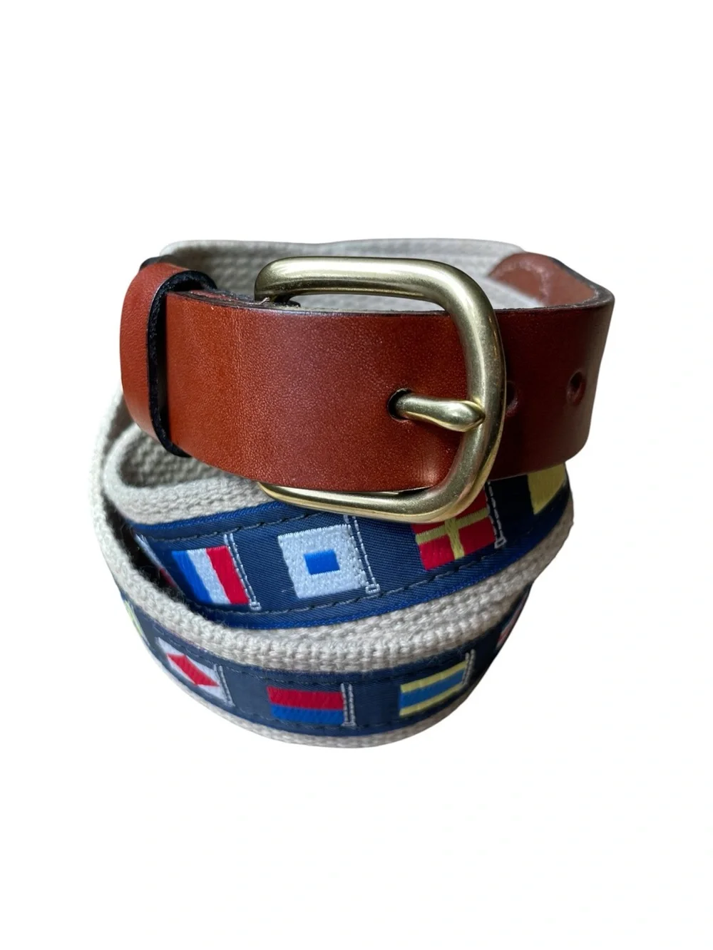 Leather Man LTD Nautical Code Flag Belt Webbing FULL GRAIN Leather Tips 36 USA